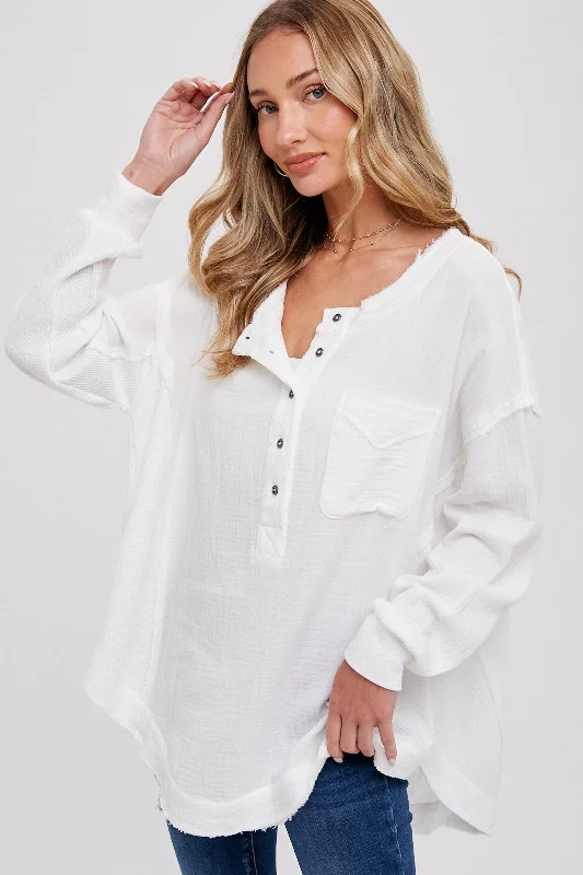 nursing bra for stay - at - home momsIvory Lightweight Button Front Tunic Top