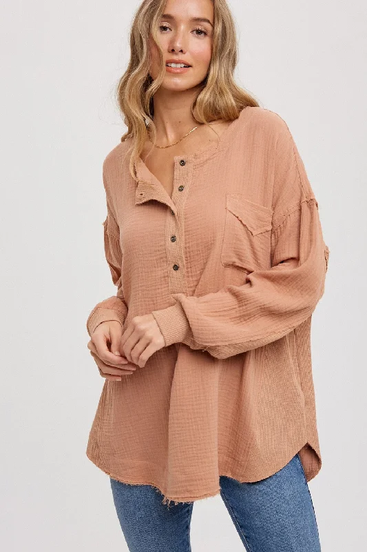 hands free women nursing bra for multitaskingMocha Lightweight Button Front Tunic