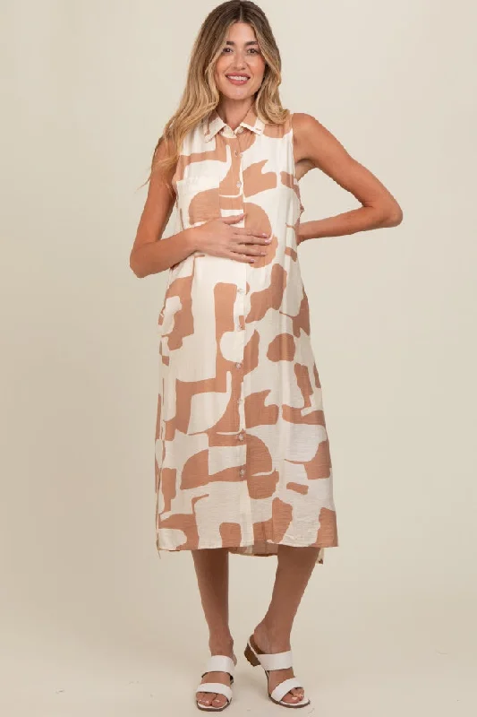quick dry women nursing braMocha Printed Button Down Collared Maternity Midi Dress