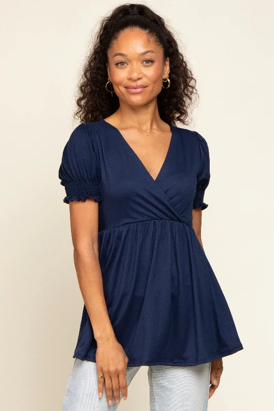 celebrity recommended women nursing braNavy Puff Sleeve Crossover Nursing Top
