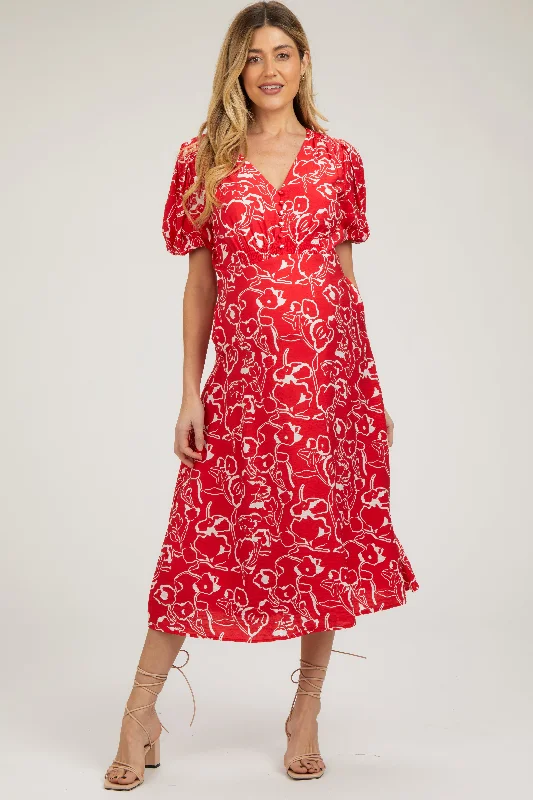 machine washable women nursing braRed Floral Button Front Short Sleeve Maternity Midi Dress machine washable women nursing braRed Floral Button Front Short Sleeve Maternity Midi Dress