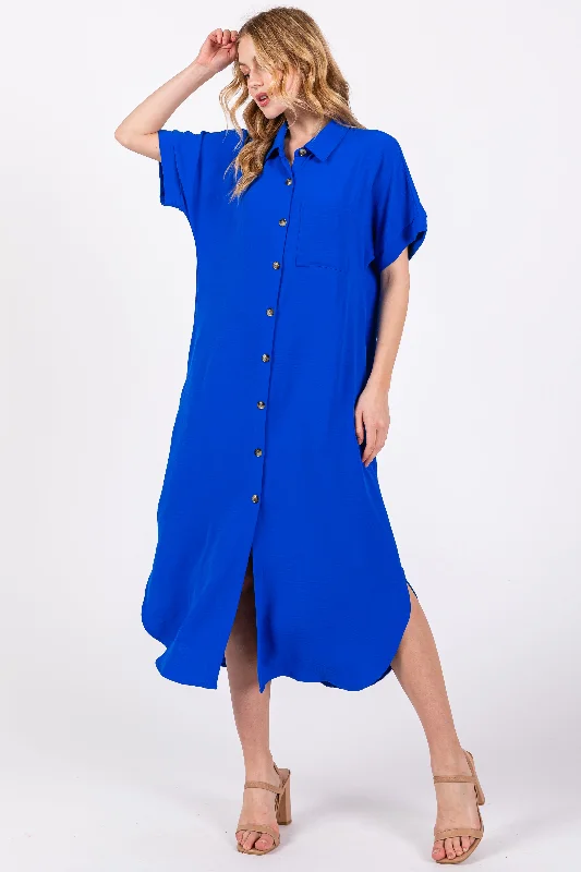 sleep - friendly easy - access women nursing braRoyal Blue Button Down Front Pocket Midi Dress sleep - friendly easy - access women nursing braRoyal Blue Button Down Front Pocket Midi Dress