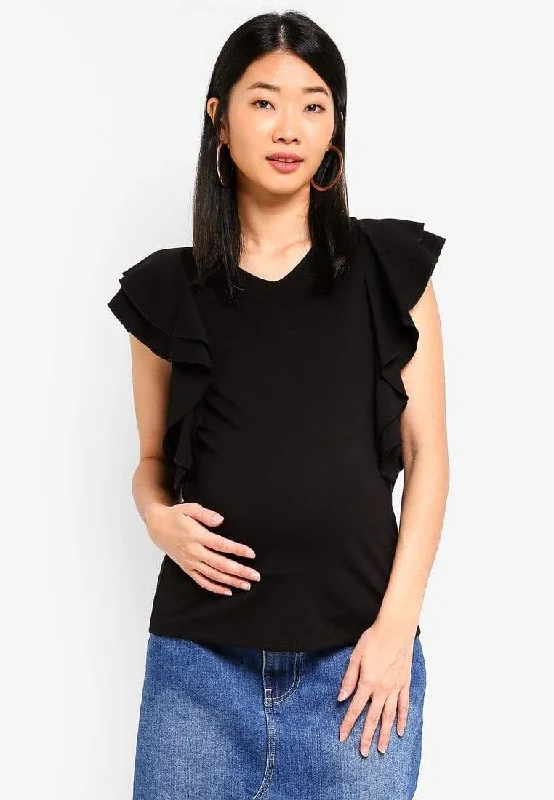 lace trim women nursing bra for a feminine touchRuffles Sleeves Crissy Black Nursing Top