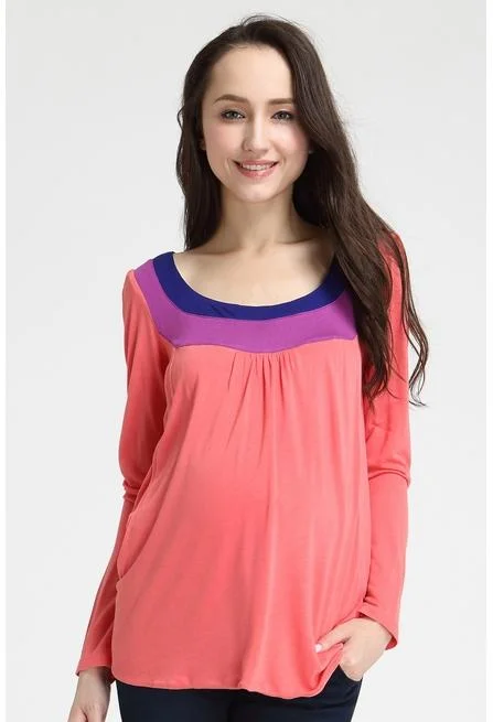 luxury brand women nursing braElena Contrast Neck Maternity Top Magenta