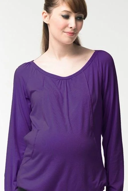 printed pattern women nursing braValma Gather Bamboo Cotton Long Sleeve Nursing Top Purple printed pattern women nursing braValma Gather Bamboo Cotton Long Sleeve Nursing Top Purple