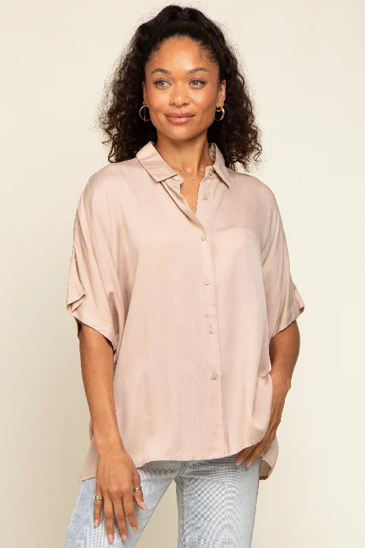 luxury brand women nursing braTaupe Button Up Dolman Short Sleeve Top