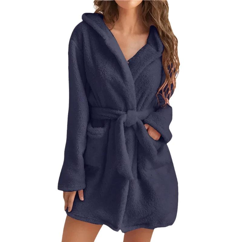 Velvet Cyan Solid Hooded Robe