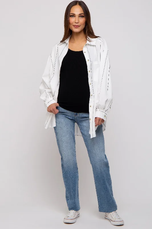 front closure women nursing braWhite Striped Puffed Sleeve Maternity Blouse