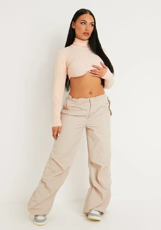 maternity women cardigan for expecting momsAgnese Nude Super Crop Roll Neck Knitted Jumper maternity women cardigan for expecting momsAgnese Nude Super Crop Roll Neck Knitted Jumper