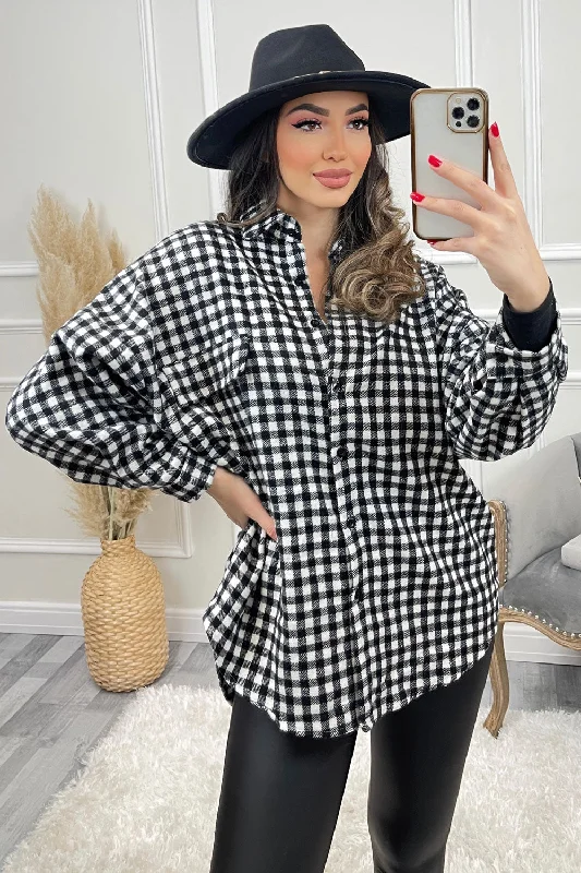 Becca-Lea Black and White Check Knitted Oversized Shacket