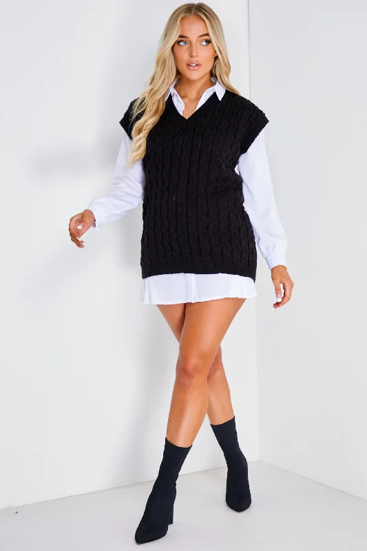 cropped women cardigan to pair with high - waisted jeansSabrina Black Cable Knit Vest Top cropped women cardigan to pair with high - waisted jeansSabrina Black Cable Knit Vest Top