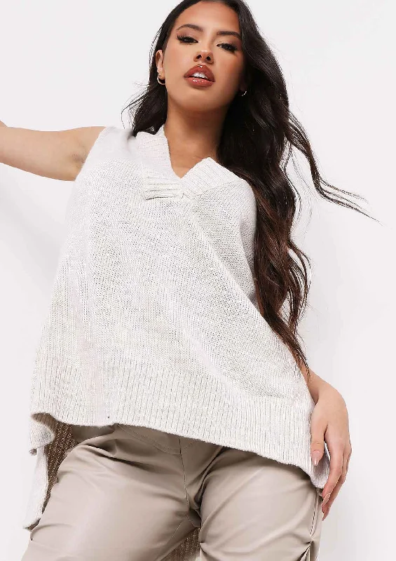 v neck women cardigan to elongate the necklineCassey Beige Knitted Vest Top
