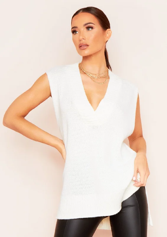 cropped women cardigan to pair with high - waisted jeansCassey White Knitted Vest Top cropped women cardigan to pair with high - waisted jeansCassey White Knitted Vest Top