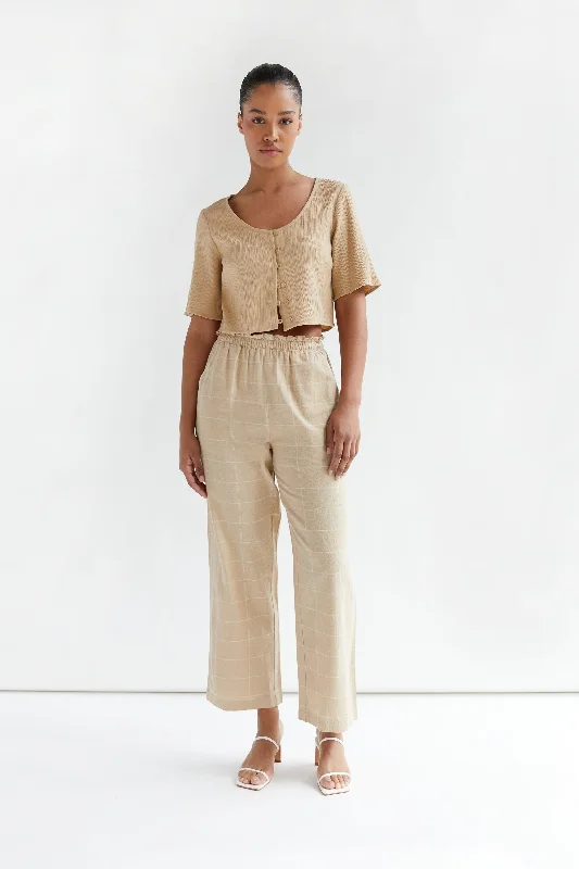 ribbed women cardigan with a classic textureGRID PRINT PANT