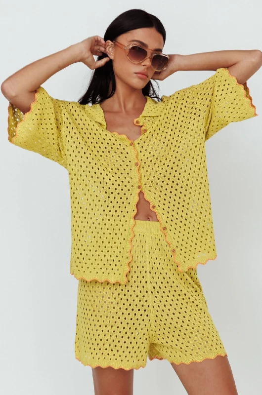 hand knitted women cardigan with artisanal charmJust A Hunch Button Crochet Shirt Avocado/Pumpkin hand knitted women cardigan with artisanal charmJust A Hunch Button Crochet Shirt Avocado/Pumpkin