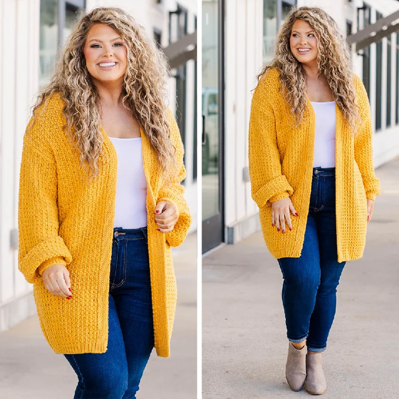 open front women cardigan for easy stylingLove Quotes Cardigan, Mustard