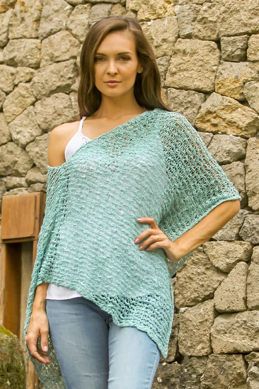 long length women cardigan with side slitsTurquoise Sanur Shade Lightweight Turquoise Hand Crocheted Poncho from Bali long length women cardigan with side slitsTurquoise Sanur Shade Lightweight Turquoise Hand Crocheted Poncho from Bali