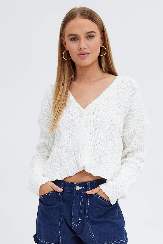 color block women cardigan with bold huesWhite Oversized Cable Knit Cardigan