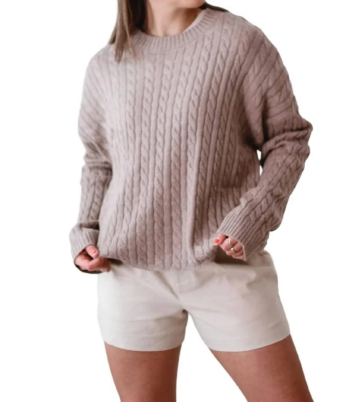 Ami Cable Knit Sweater In Taupe
