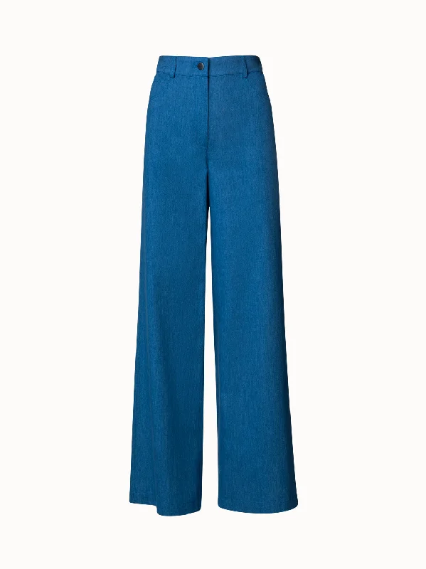Palazzo Style Women's Printed Trousers in Bohemian PatternsWashed Denim Wide Leg Pants Palazzo Style Women's Printed Trousers in Bohemian PatternsWashed Denim Wide Leg Pants