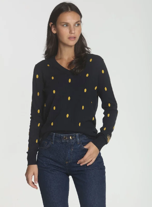 Women's Sequined Trimmed Sweater in Gold for a Glamorous Party LookDobby Dot Crew - Navy Women's Sequined Trimmed Sweater in Gold for a Glamorous Party LookDobby Dot Crew - Navy