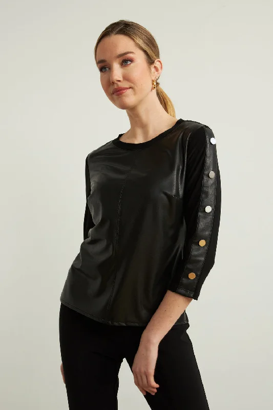 Women's Cable - Knit Sweater Dress in Brown for a Stylish and Comfortable One - Piece OptionJoseph Ribkoff Faux Leather Button Sleeve Top