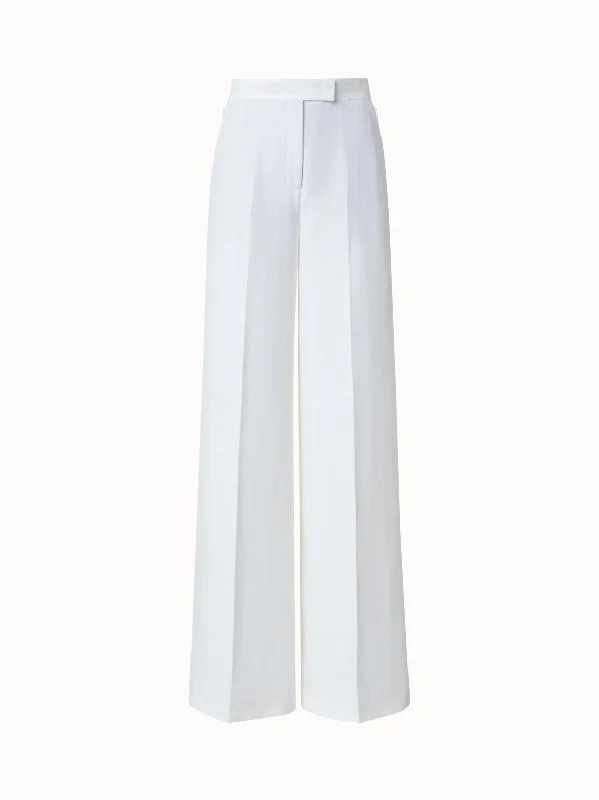 Tapered Leg Women's Wool Blend Trousers for WinterLinen Crêpe Wide Leg Pants