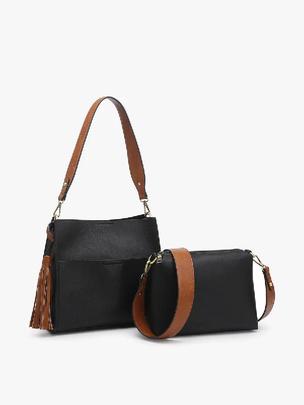 Women's Cropped Cable - Knit Merino Wool Sweater in Beige for a Trendy Fall OutfitM1867 Lyla 2-in-1 Bucket Bag w/ Guitar Strap: Black/Brown Women's Cropped Cable - Knit Merino Wool Sweater in Beige for a Trendy Fall OutfitM1867 Lyla 2-in-1 Bucket Bag w/ Guitar Strap: Black/Brown