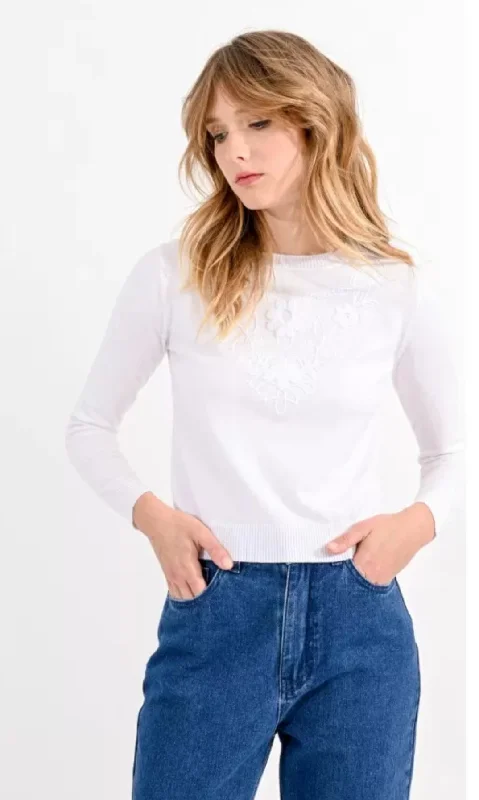 Plus Size Women's V - Neck Long - Sleeve Ribbed Cotton Sweater in Navy for a Classic StyleMolly Bracken White Cropped Sweater Plus Size Women's V - Neck Long - Sleeve Ribbed Cotton Sweater in Navy for a Classic StyleMolly Bracken White Cropped Sweater