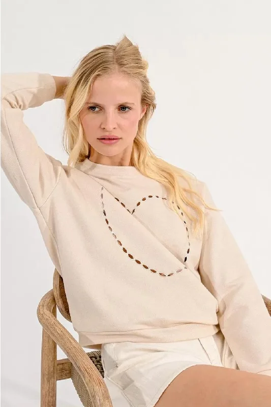 Women's Sheer Lace - Trimmed Sweater in Cream for a Delicate and Elegant AppearanceMolly Bracken Cream Knitted Heart Sweater Women's Sheer Lace - Trimmed Sweater in Cream for a Delicate and Elegant AppearanceMolly Bracken Cream Knitted Heart Sweater