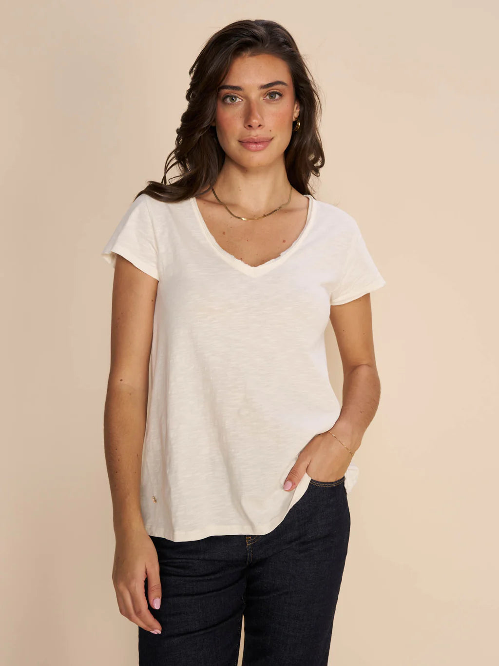 Women's Fuzzy Mohair - Blend Sweater in Light Pink for a Soft and Cozy FeelMos Mosh Ecru Tulli V Neck Basic SS Women's Fuzzy Mohair - Blend Sweater in Light Pink for a Soft and Cozy FeelMos Mosh Ecru Tulli V Neck Basic SS