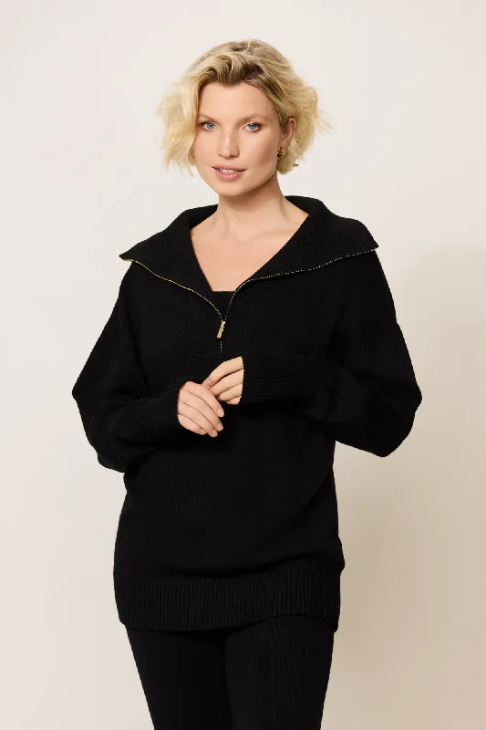 Women's Turtleneck Cashmere - Blend Sweater in Charcoal for a Sophisticated Winter EnsembleOLLY half-zip oversized sweater - Black Women's Turtleneck Cashmere - Blend Sweater in Charcoal for a Sophisticated Winter EnsembleOLLY half-zip oversized sweater - Black