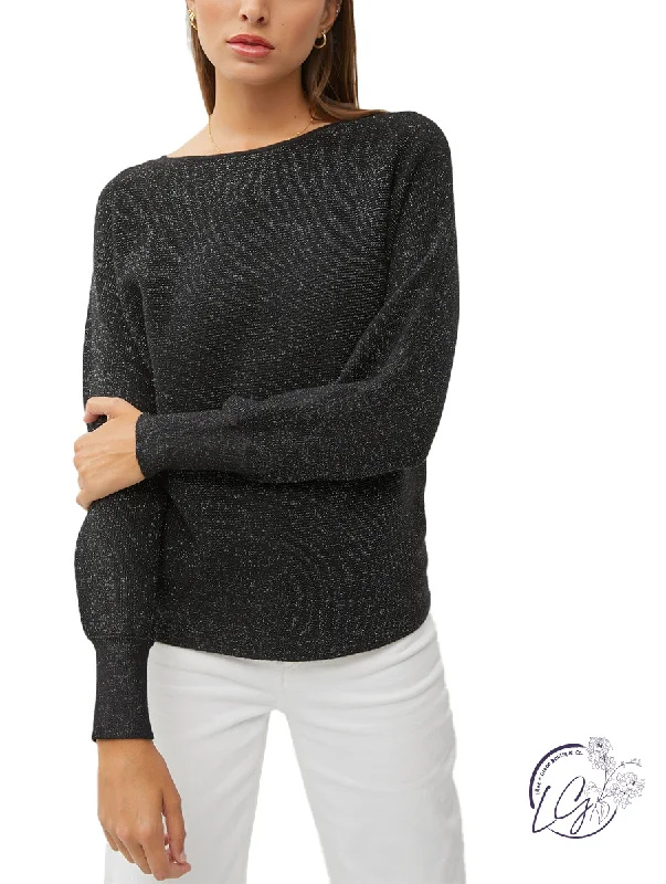 Plus Size Women's Off - Shoulder Ruffled Hem Sweater in Pink for a Feminine and Flirty LookPlush Purl Ribbed Knit