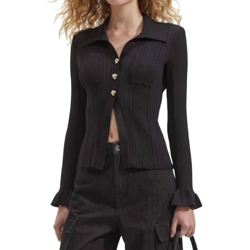 Ribbed Viscose Knit Top In Black