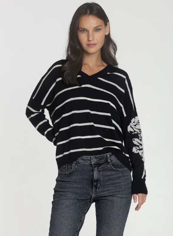 Women's Cable - Knit Sweater Dress in Brown for a Stylish and Comfortable One - Piece OptionRosie Stripe Vee - Black/fog