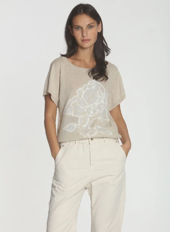 Plus Size Women's Embroidered Floral Patterned Sweater in White for a Spring - Inspired LookTri Rose Tee - Sand Multi Plus Size Women's Embroidered Floral Patterned Sweater in White for a Spring - Inspired LookTri Rose Tee - Sand Multi
