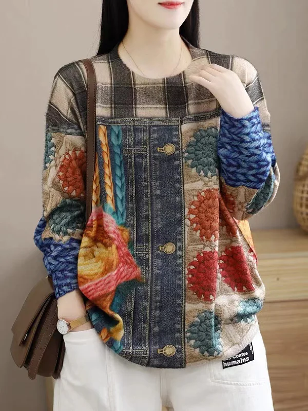 Plus Size Women's Button - Down Sweater in Mustard Yellow for a Pop of ColorWomen Vintage Winter Spliced O-Neck Warm Sweater Plus Size Women's Button - Down Sweater in Mustard Yellow for a Pop of ColorWomen Vintage Winter Spliced O-Neck Warm Sweater