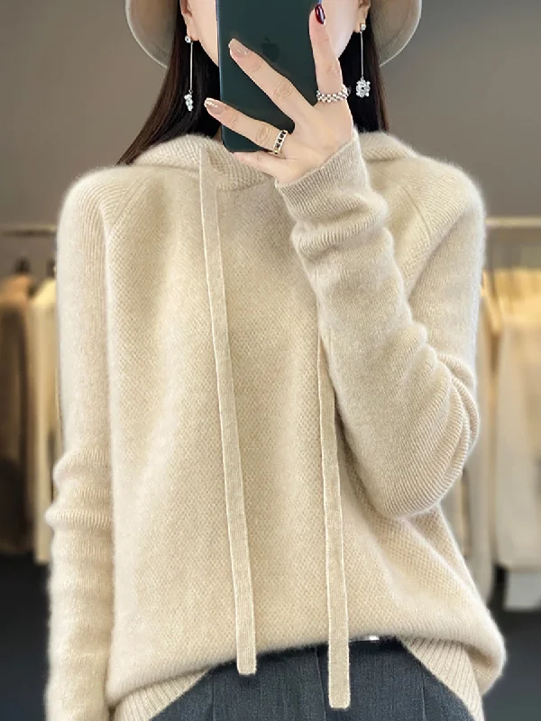 Plus Size Women's Pocket - Detail Sweater in Olive Green for a Practical and Fashionable PieceWomen Winter Wool Solid Hooded Sweater Plus Size Women's Pocket - Detail Sweater in Olive Green for a Practical and Fashionable PieceWomen Winter Wool Solid Hooded Sweater