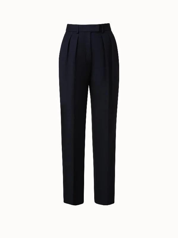 Palazzo Style Women's Printed Trousers in Bohemian PatternsWool Double-Face Pleated Tapered Pants Palazzo Style Women's Printed Trousers in Bohemian PatternsWool Double-Face Pleated Tapered Pants