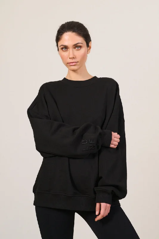 Women's Sequined Trimmed Sweater in Gold for a Glamorous Party LookZANE 100% ORGANIC COTTON oversized crew - Black Women's Sequined Trimmed Sweater in Gold for a Glamorous Party LookZANE 100% ORGANIC COTTON oversized crew - Black