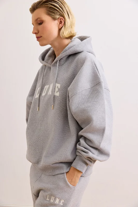 Plus Size Women's Striped Cotton - Blend Sweater in Navy and White for a Nautical ThemeZOE logo hoodie - Grey Melange Plus Size Women's Striped Cotton - Blend Sweater in Navy and White for a Nautical ThemeZOE logo hoodie - Grey Melange