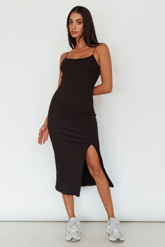 In My Element Split Midi Dress Black