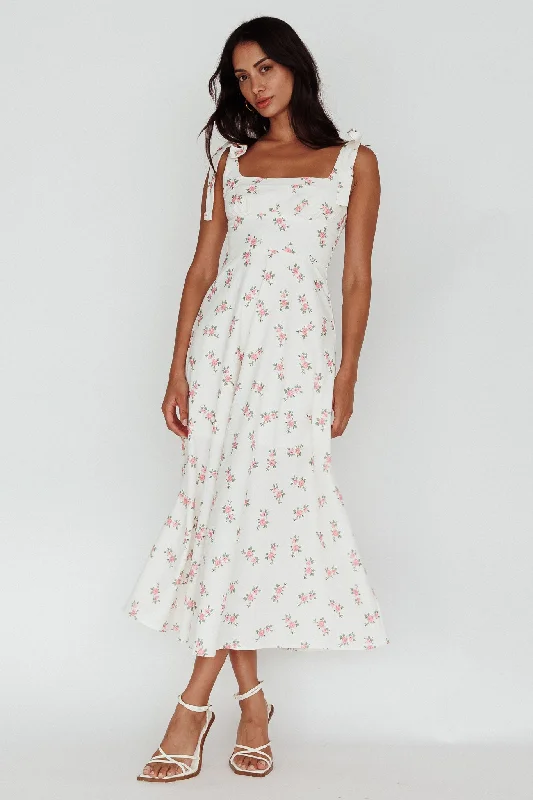 Mathilda Tied Shoulder Midi Dress Pink Floral