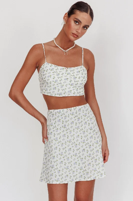 Miss Cupid Cami Crop Top Floral Ivory/Blue