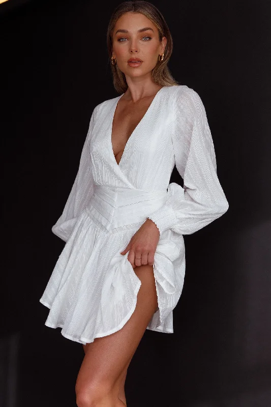 Sweet Escape Lantern Sleeve Pintuck Dress White