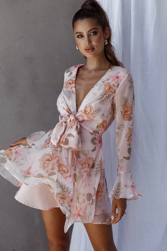 Unconditional Tied Front Dress Floral Blush