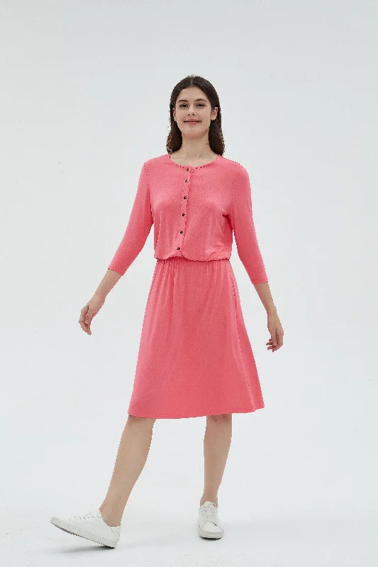 Empire Waist Women Dress to Accentuate the Bust and Conceal the Waist Empire Waist Women Dress to Accentuate the Bust and Conceal the Waist MM SMOCKED WAIST EVERYTHING DRESS 3/4 SLEEVES - CORAL Empire Waist Women Dress to Accentuate the Bust and Conceal the Waist Empire Waist Women Dress to Accentuate the Bust and Conceal the Waist MM SMOCKED WAIST EVERYTHING DRESS 3/4 SLEEVES - CORAL