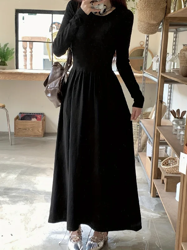Long - Sleeve Women Dress in Velvet for a Luxurious Winter Look Long - Sleeve Women Dress in Velvet for a Luxurious Winter Look Solid Crew Neck Ruffle Hem Dress, Elegant Long Sleeve Aline Dress For Spring & Fall, Women's Clothing Long - Sleeve Women Dress in Velvet for a Luxurious Winter Look Long - Sleeve Women Dress in Velvet for a Luxurious Winter Look Solid Crew Neck Ruffle Hem Dress, Elegant Long Sleeve Aline Dress For Spring & Fall, Women's Clothing