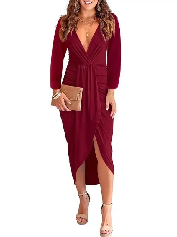 Mermaid - Style Women Dress with a Fitted Silhouette for Special Occasions Mermaid - Style Women Dress with a Fitted Silhouette for Special Occasions Women’s Solid Color Pleated Long Sleeve Faux Wrap Midi Dress Mermaid - Style Women Dress with a Fitted Silhouette for Special Occasions Mermaid - Style Women Dress with a Fitted Silhouette for Special Occasions Women’s Solid Color Pleated Long Sleeve Faux Wrap Midi Dress