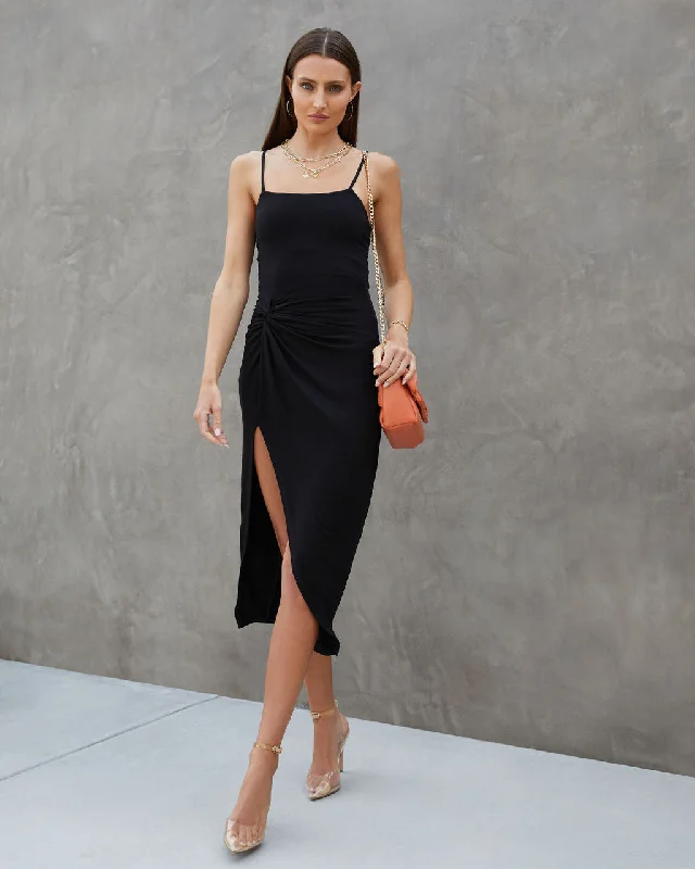 Midi dresses with puff sleeves for a vintage - inspired lookAdelina Twisted Front Slit Midi Dress